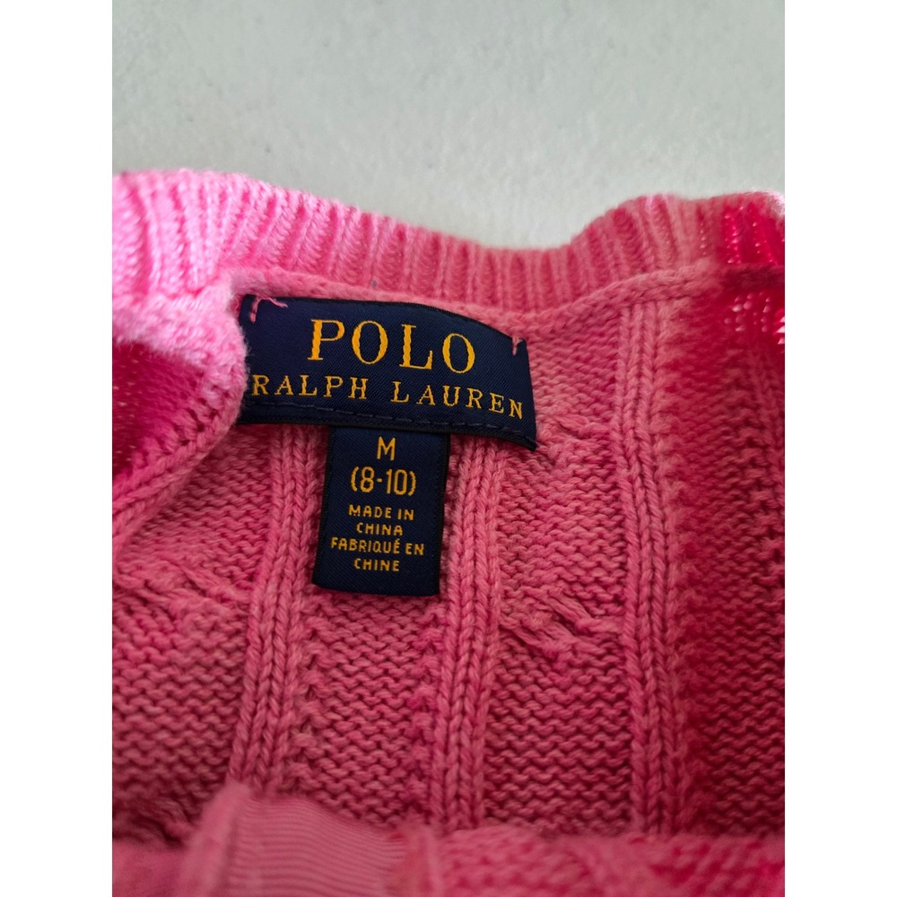 Polo Ralph Lauren Girls 8-10 Cardigan Pink Cable Knit Peplum Ruffle Sweater - Picture 2 of 7